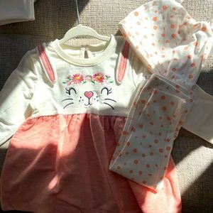 Brand new never worn set 12-18m rabbit long sleeve shirt, tuke and leggings